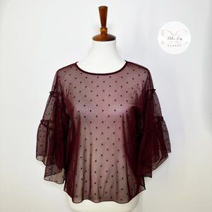 EXPRESS Polka Dot Mesh Top In Burgundy Size S